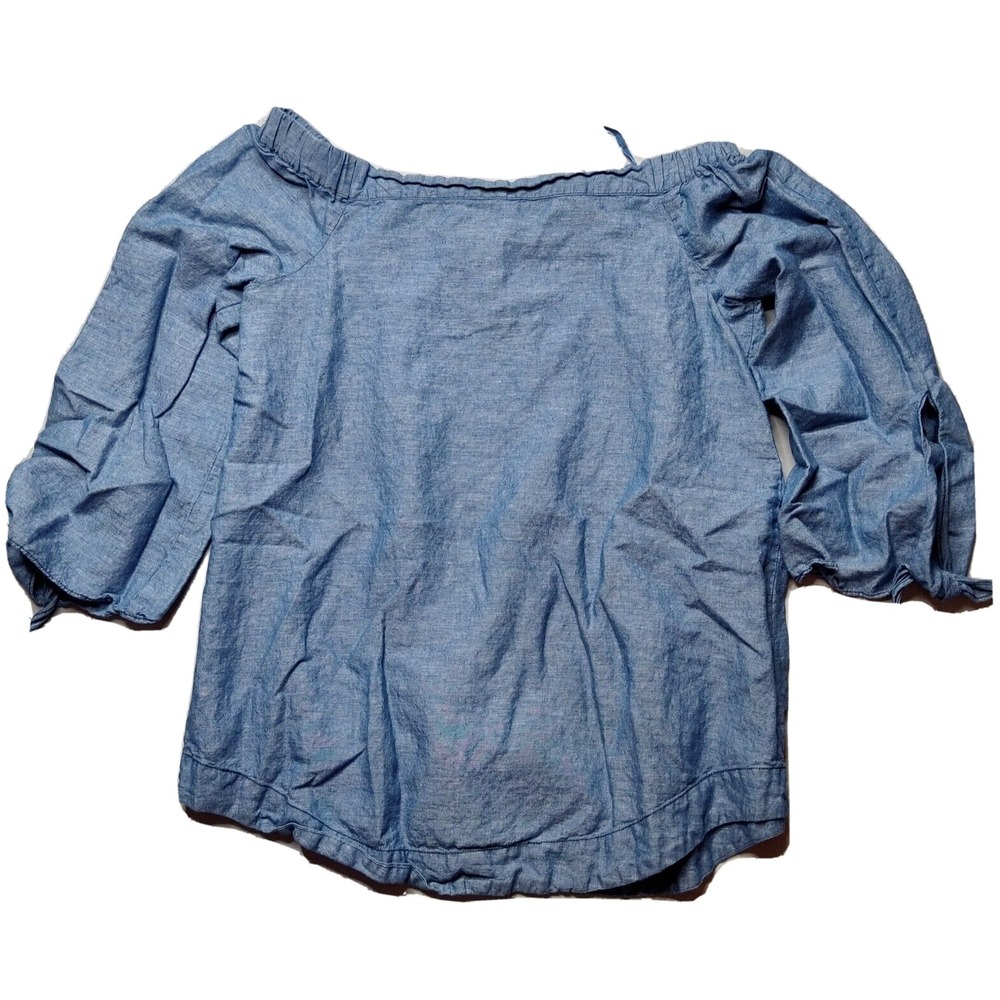 FREE PEOPLE Women Small Blue‎ Linen Blend Off The Shoulder Chambray Blouse